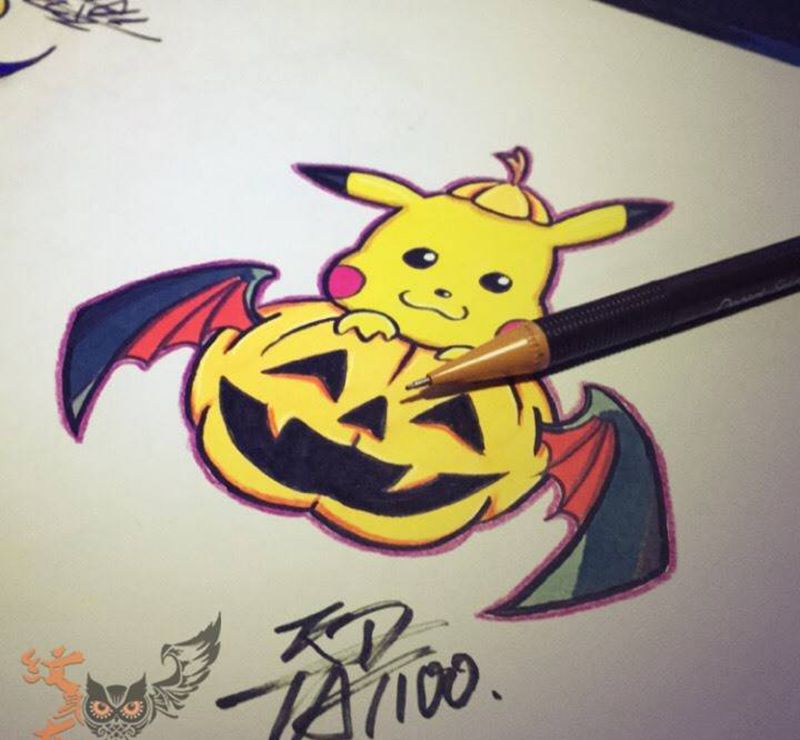 皮卡丘篇纹身图片_手稿插画手臂肩部脚部欧美清新贴纸纹身图案