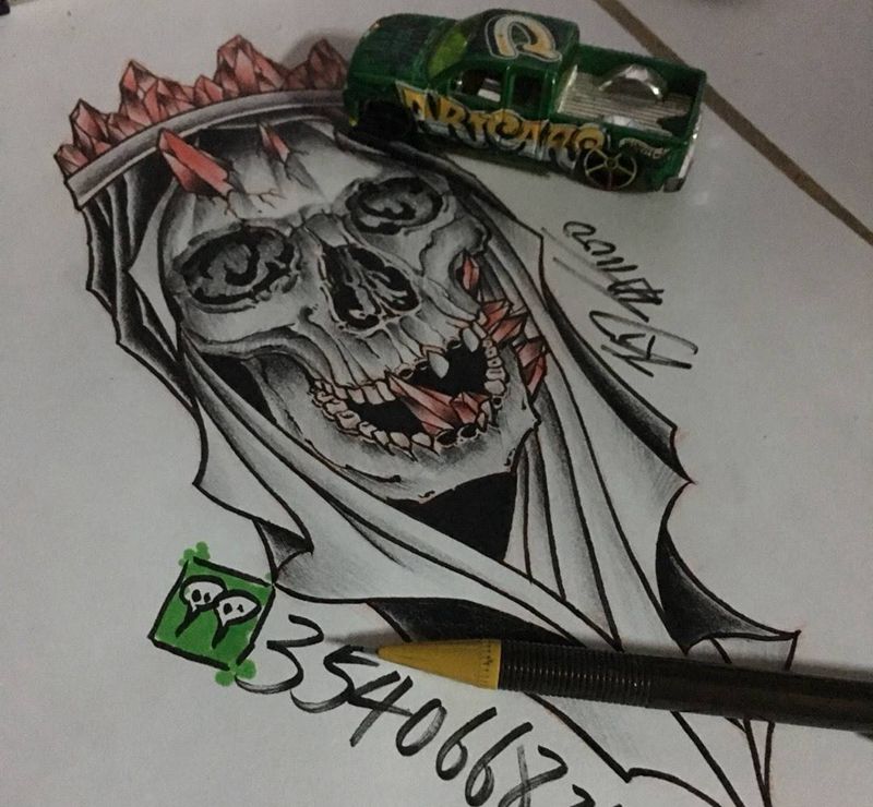 old school纹身图片_成品手稿插画欧美骷髅纹身图案