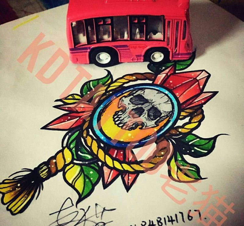 old school纹身图片_手稿插画欧美成品宝石骷髅纹身图案