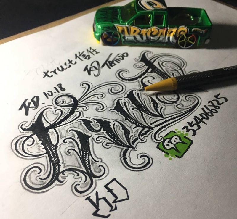 奇卡诺字体纹身图片_手稿手臂颈部腿部欧美字符纹身图案