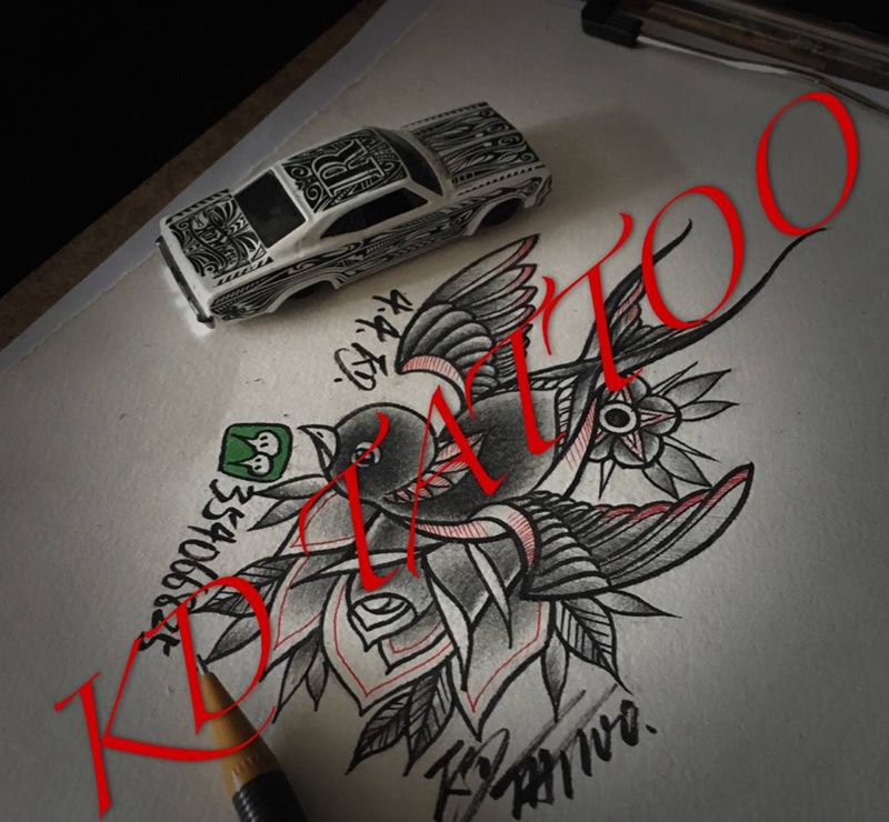 Old school纹身图片_成品手稿插画欧美燕子纹身图案