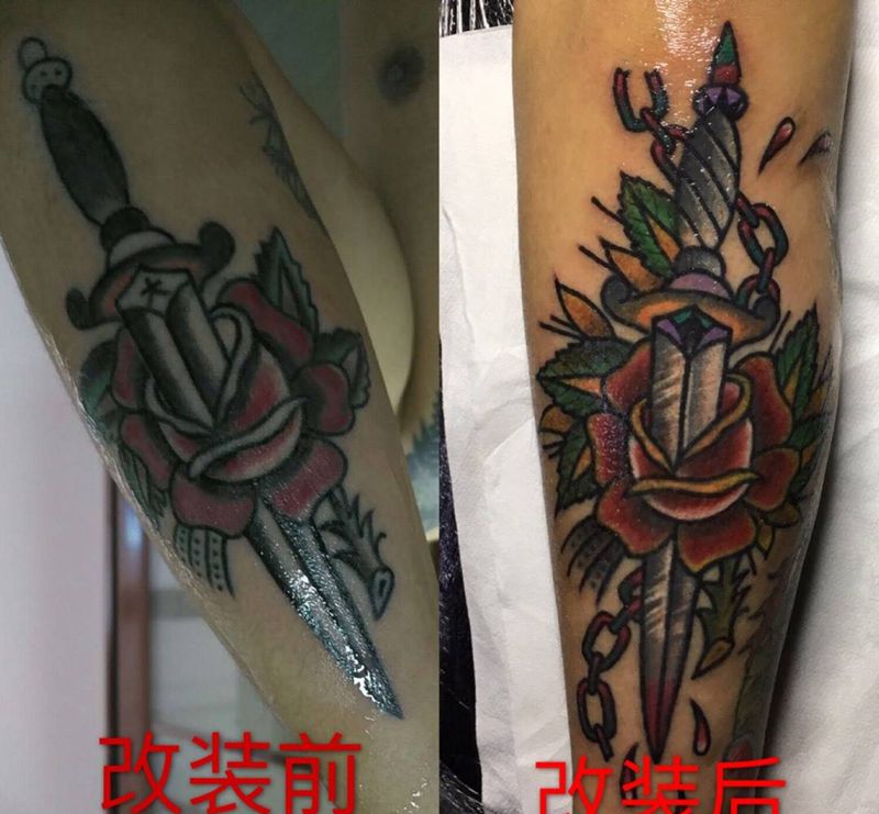 改装完毕纹身图片_成品手臂欧美遮盖修改纹身图案