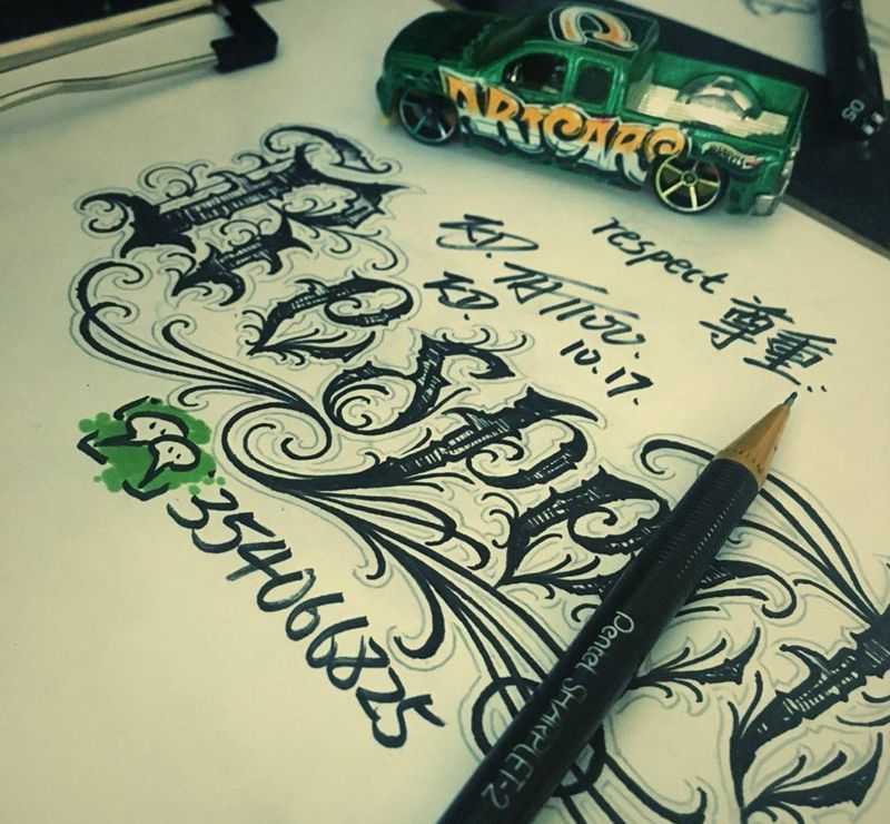 奇卡诺 稿纹身图片_手稿插画手臂欧美字符纹身图案