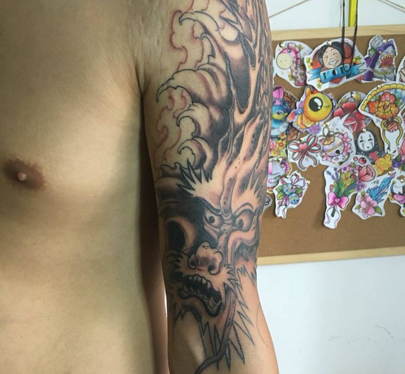 今日进度纹身图片_成品手臂传统鬼神纹身图案