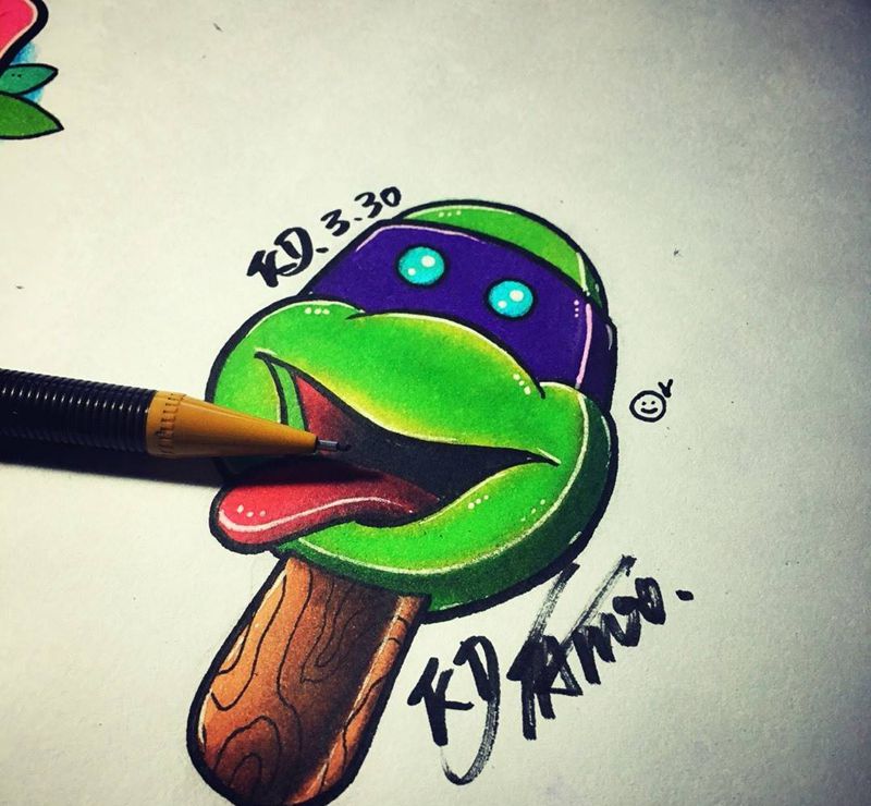 神龟雪糕（夏天必备）纹身图片_手稿插画欧美人物纹身图案