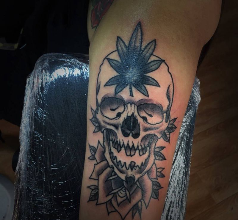 恢复后彩色纹身图片_成品手臂欧美遮盖骷髅纹身图案