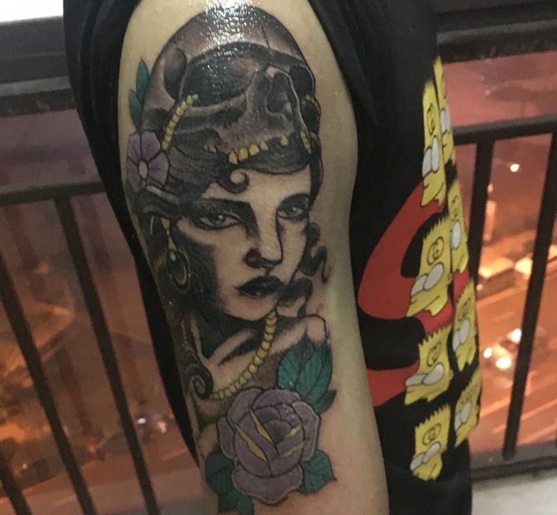 school女郎纹身图片_成品手臂欧美人物纹身图案