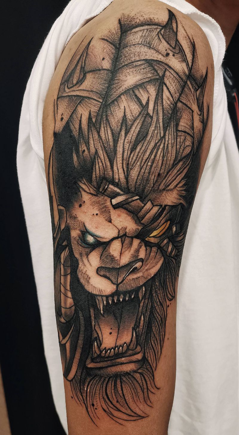 狮子狗纹身图片_手臂纹身图案