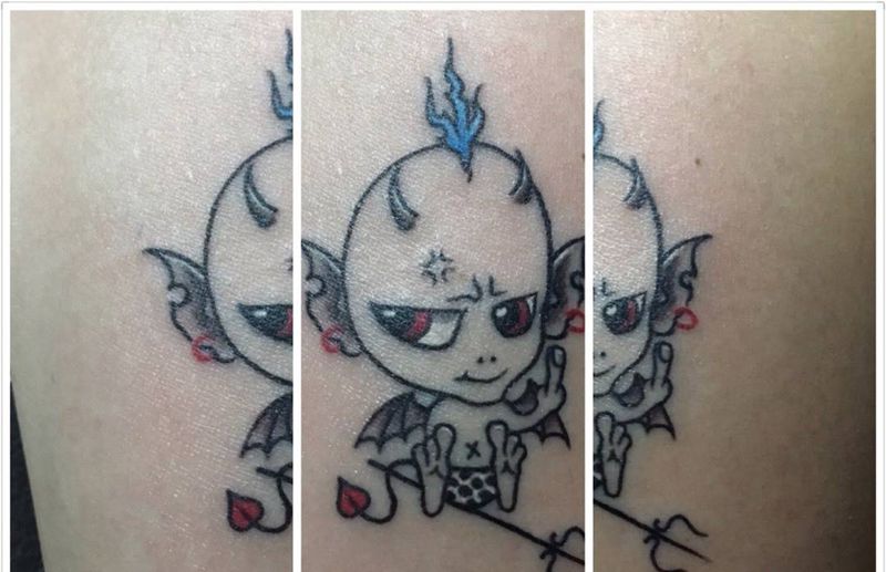 小恶魔纹身图片_成品手臂欧美清新鬼神恶魔纹身图案