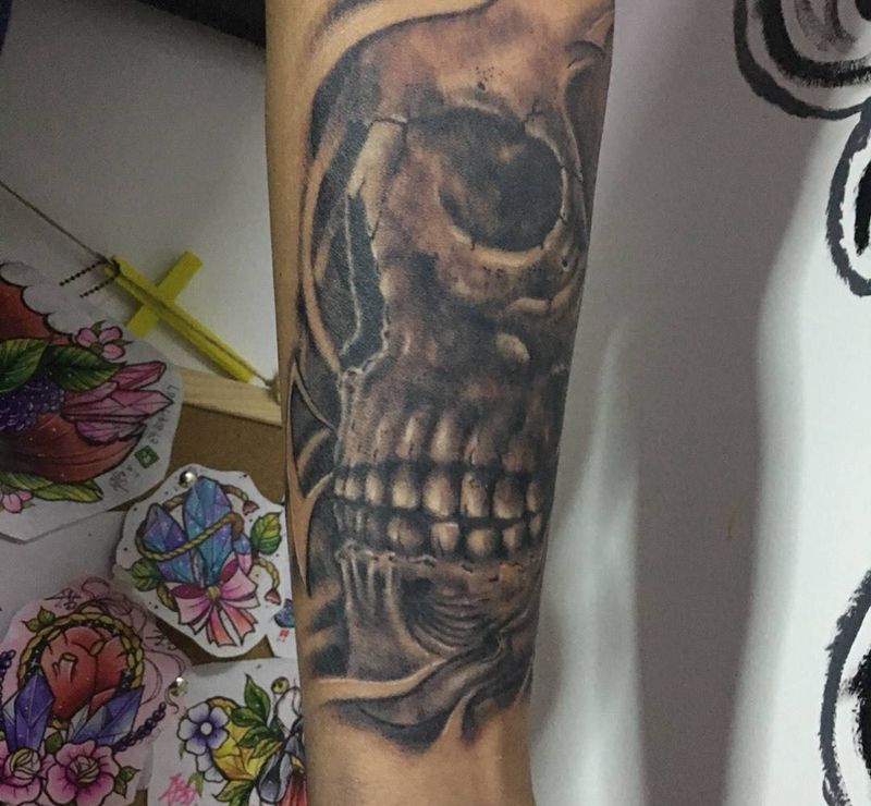之前画的骷髅纹身图片_成品手稿插画欧美写实骷髅纹身图案
