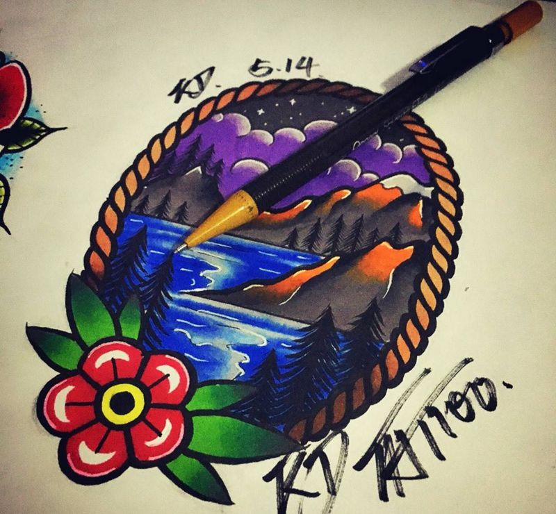 Old school稿纹身图片_手稿插画欧美植物纹身图案