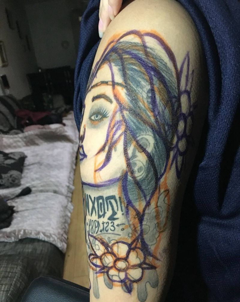 失败纹身修改纹身图片_成品手臂欧美人物植物纹身图案