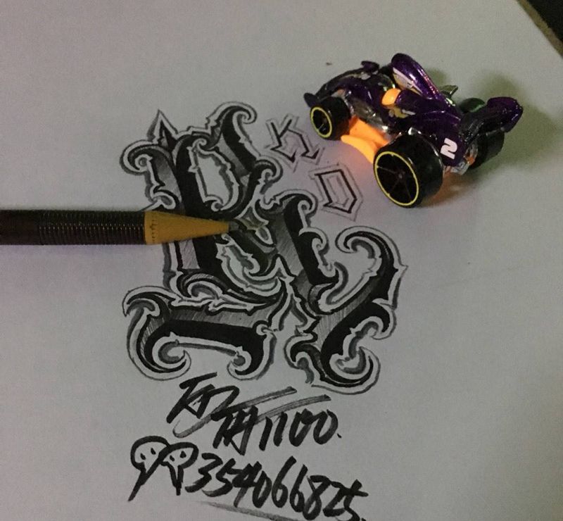 奇卡诺手写字体纹身图片_成品手稿插画欧美字符奇卡诺匪气花体字纹身图案