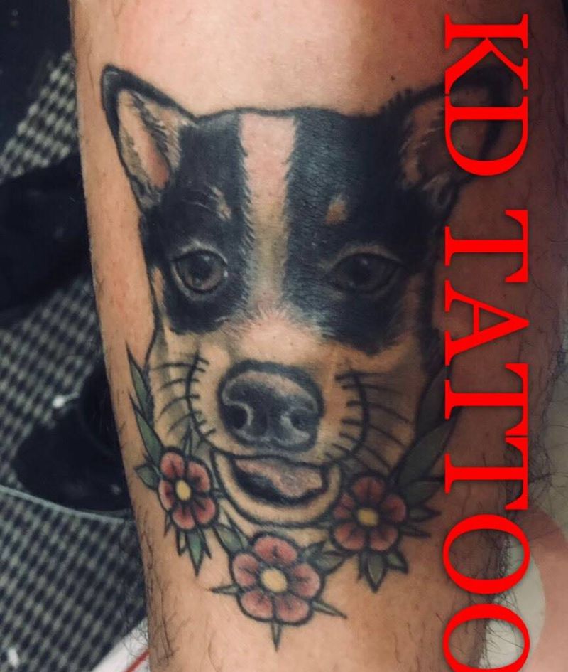 今天纹身图片_成品腿部欧美清新狗旺星人纹身图案