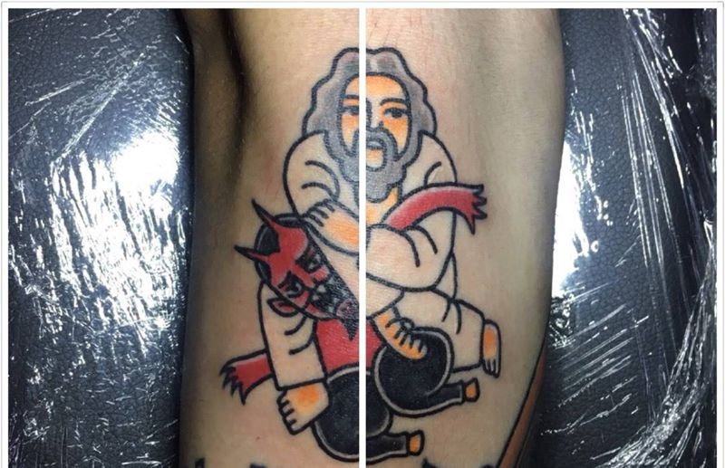 old school纹身图片_成品手臂欧美上帝恶魔纹身图案