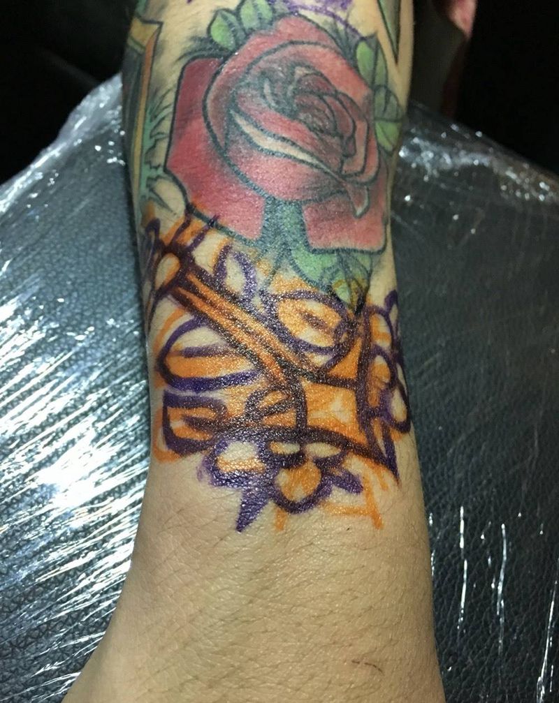 现画现刺纹身图片_成品手臂欧美静物纹身图案