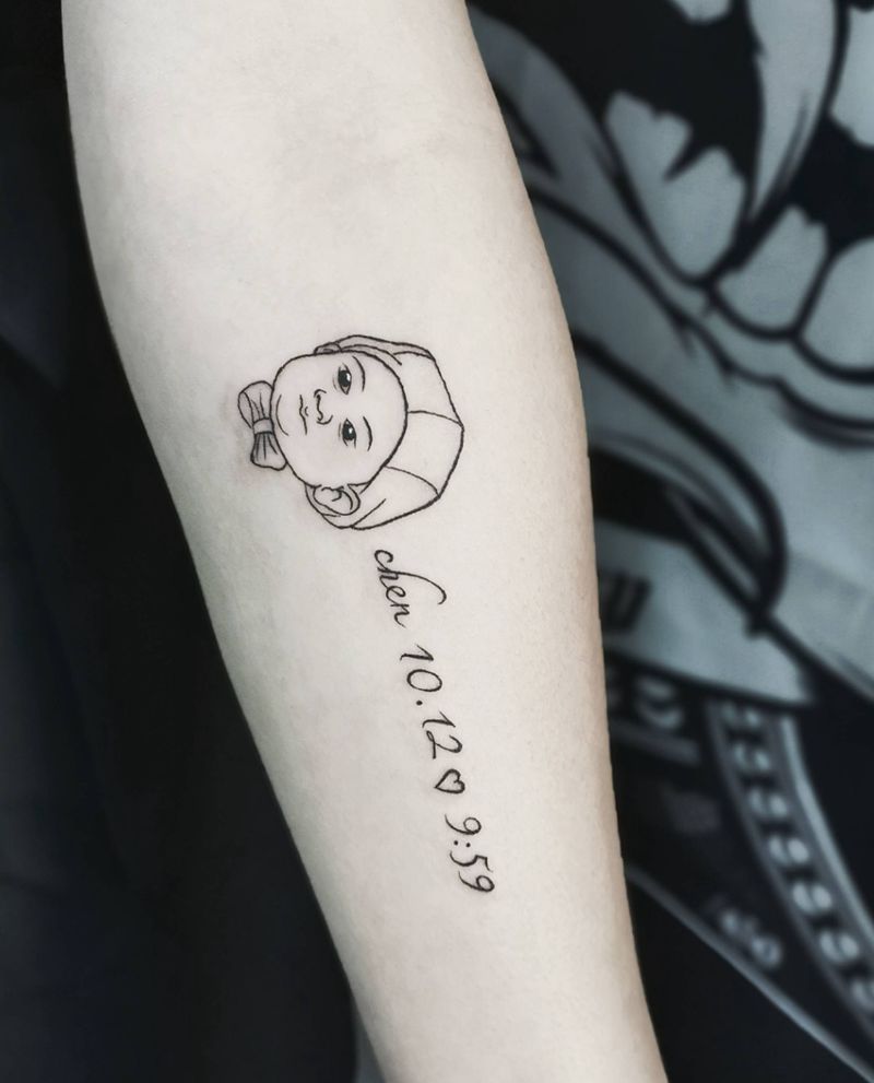 头像+出生日期时间纹身图片_手臂纹身图案