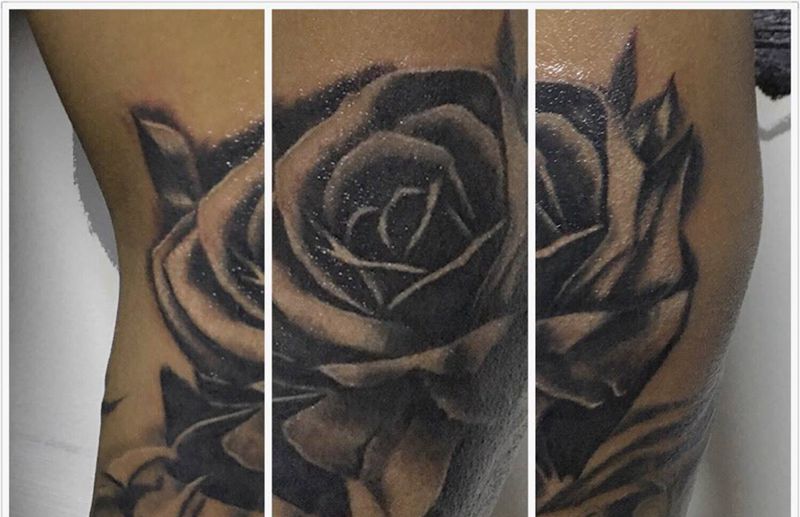 今天的写实纹身图片_成品手臂欧美写实植物玫瑰纹身图案