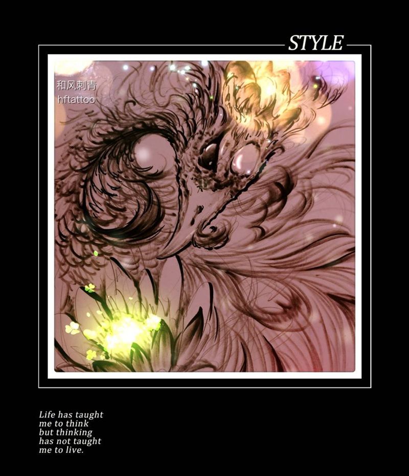 凤凰涅槃纹身图片_动物原创手稿飘逸纹身图案