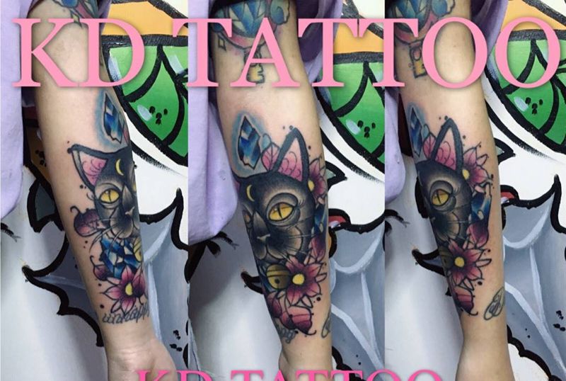 来自Old猫纹身图片_成品手臂欧美清新动物猫纹身图案