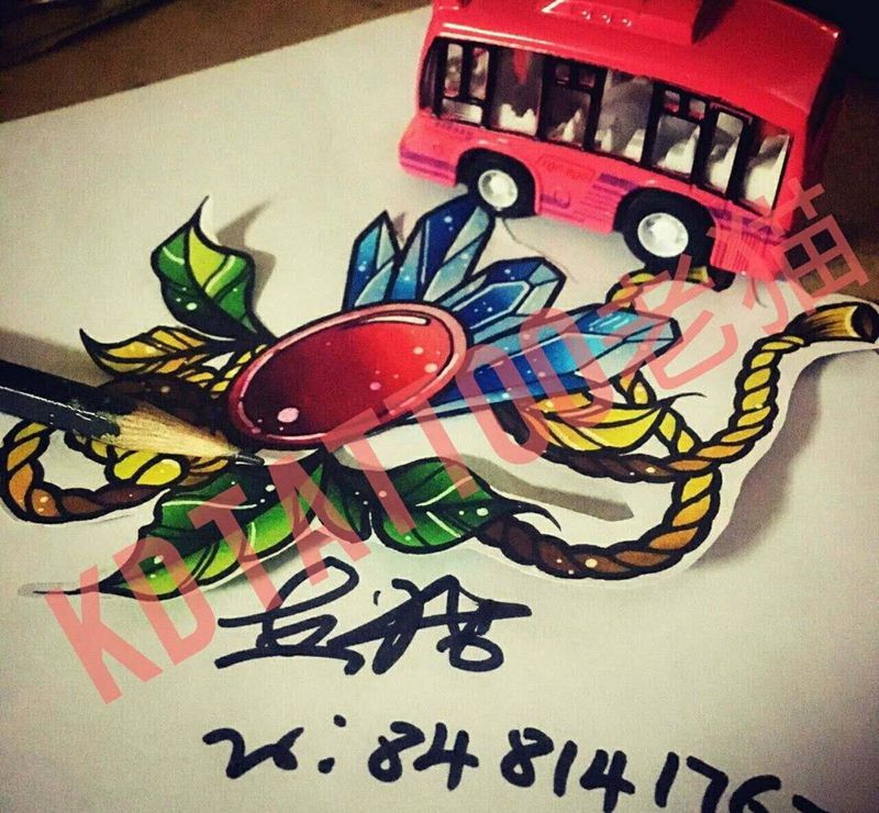 old school纹身图片_手稿欧美插画水晶宝石纹身图案