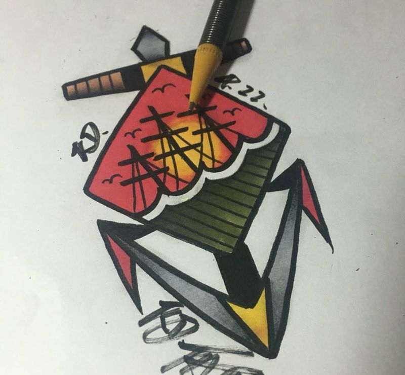 Old school⚓️纹身图片_手稿欧美插画纹身图案