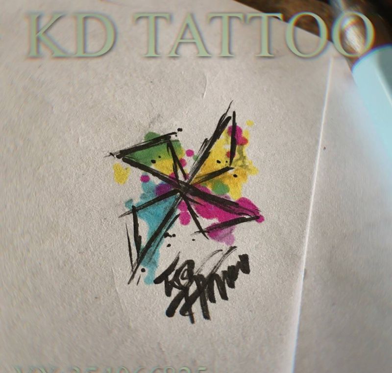 风车纹身图片_水彩纹身图案