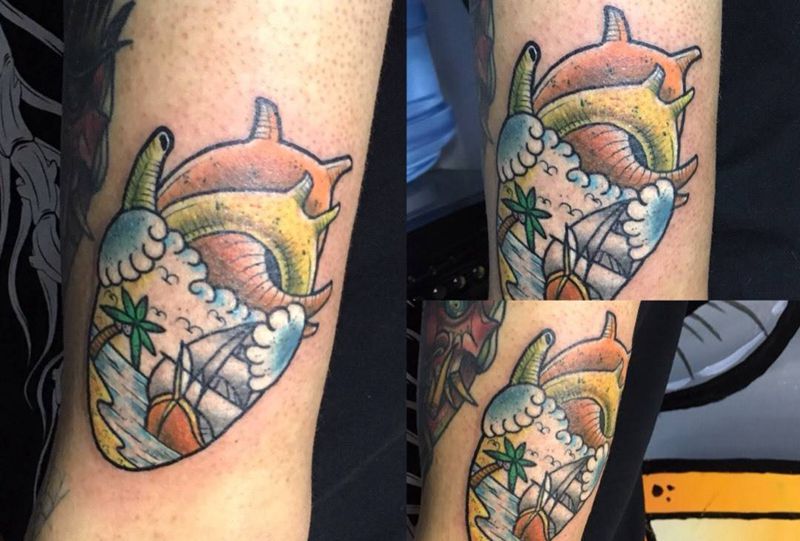 old school纹身图片_成品手臂欧美心脏纹身图案