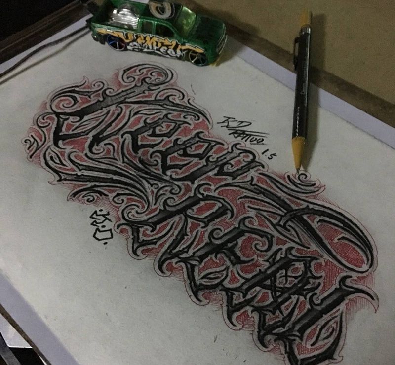 Keep real纹身图片_成品手稿插画欧美字符奇卡诺花体字纹身图案