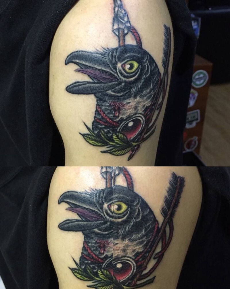 new school纹身图片_成品手臂欧美动物乌鸦纹身图案