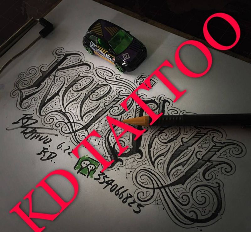 奇卡诺手写字体纹身图片_成品手稿插画手臂欧美奇卡诺花体字匪气纹身图案