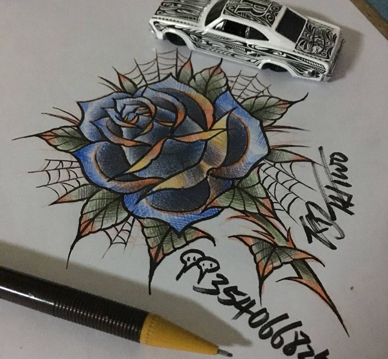 old school纹身图片_成品手稿插画欧美玫瑰纹身图案