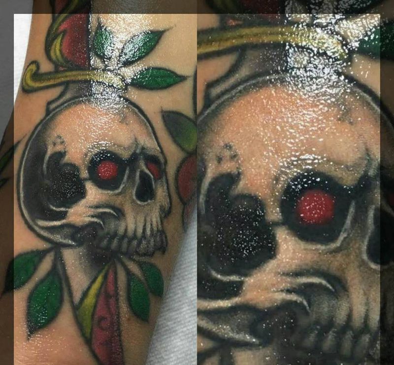 今天工作纹身图片_成品手稿欧美清新水晶玫瑰纹身图案