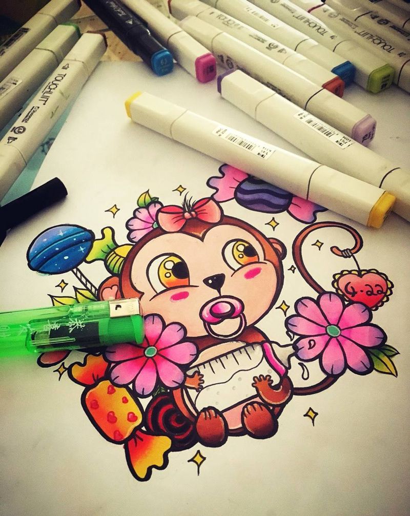 猫的稿纹身图片_插画手稿欧美原创纹身图案