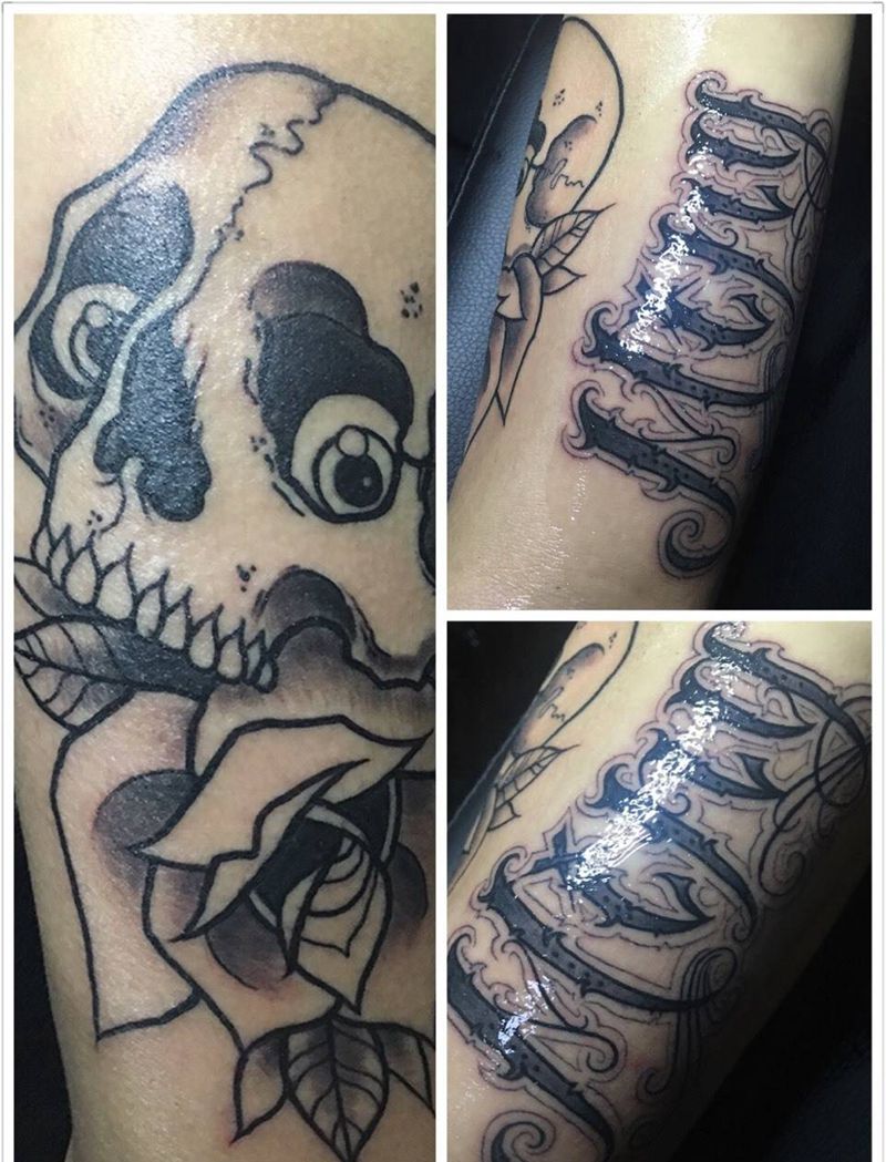 今天工作纹身图片_成品手稿欧美字符花体字奇卡诺匪帮骷髅纹身图案