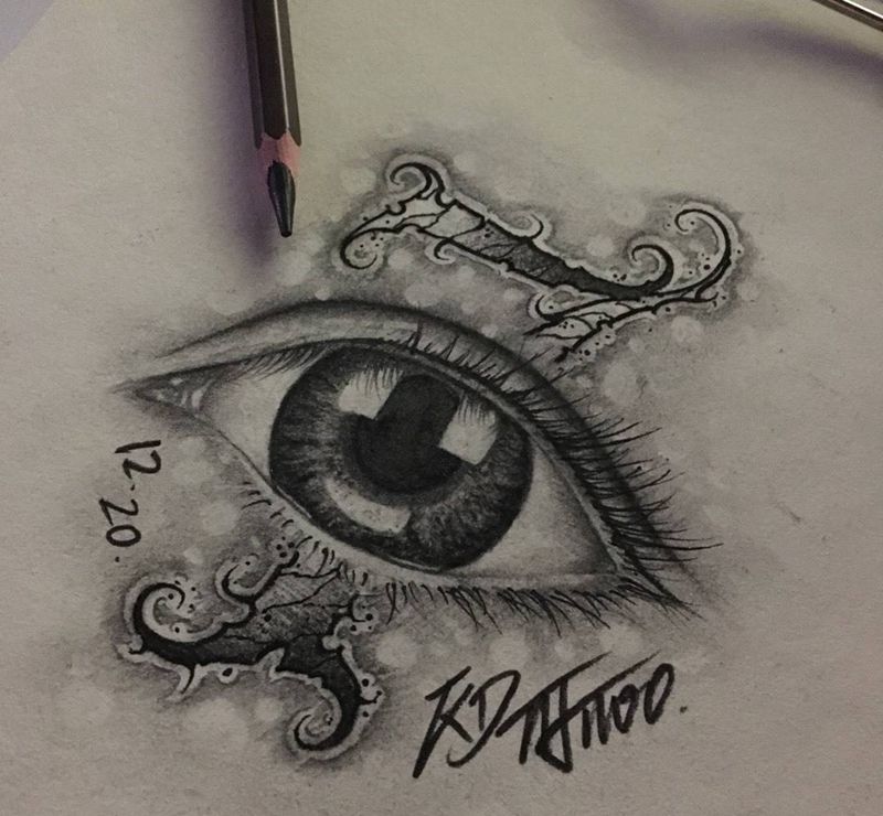 黑灰手稿纹身图片_成品手稿插画欧美写实字符黑灰写实奇卡诺眼睛纹身图案