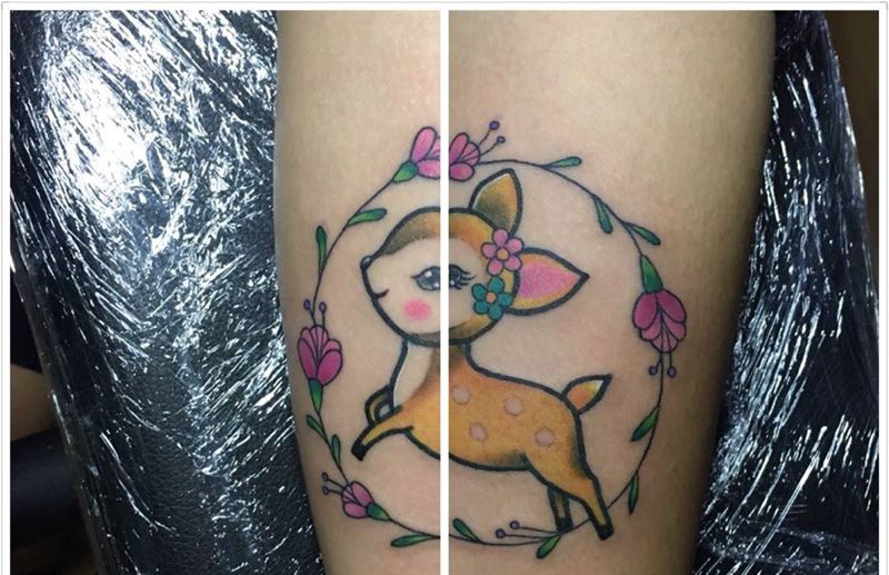 今天小图纹身图片_成品手臂清新动物鹿纹身图案