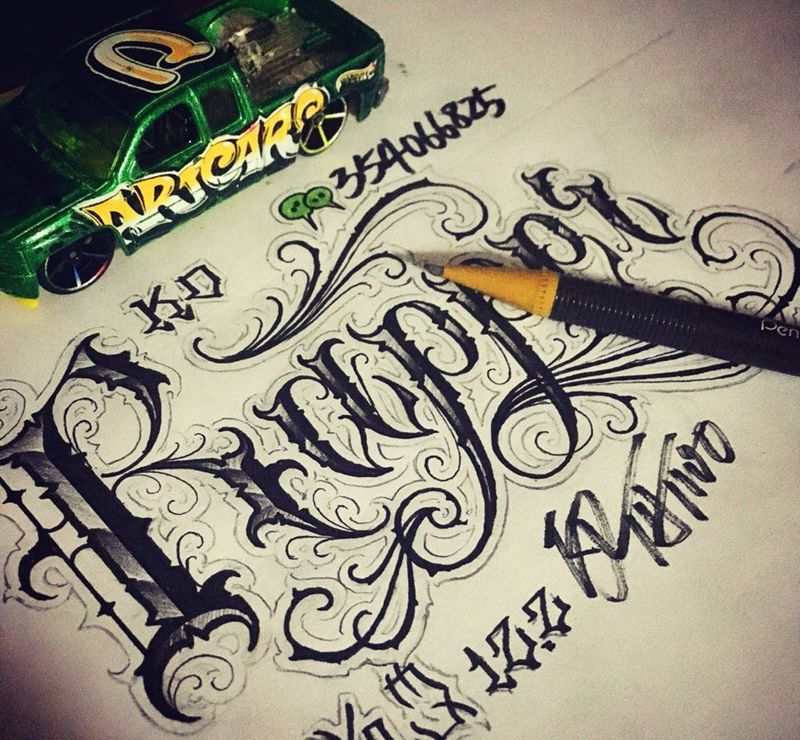 奇卡诺手写字体纹身图片_手稿插画欧美字符花体字奇卡诺匪帮纹身图案