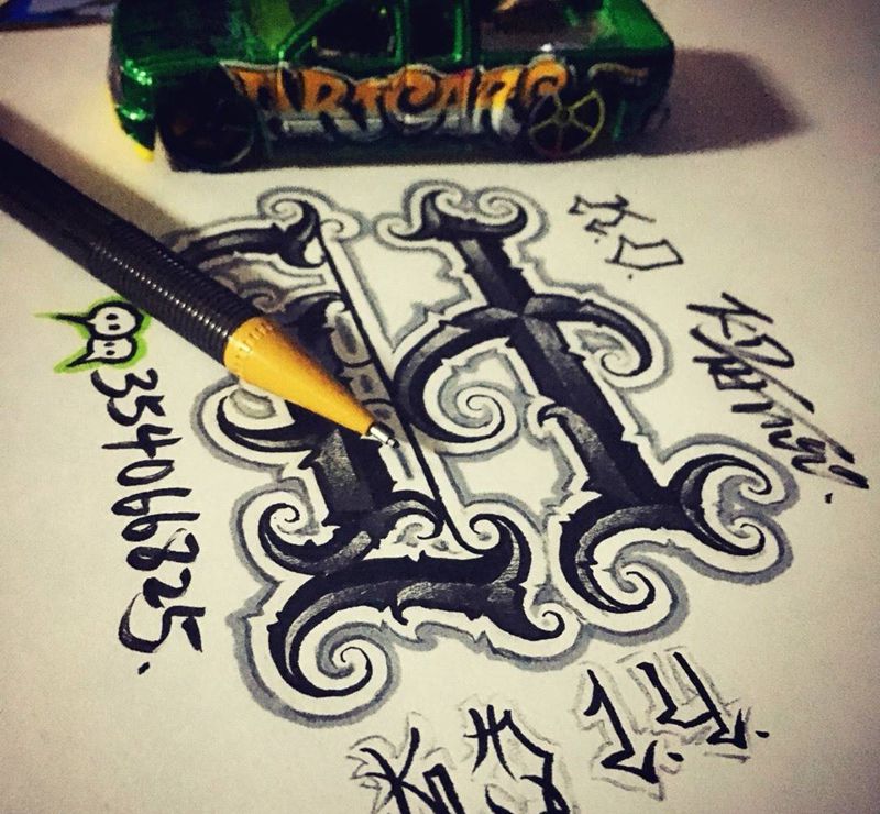 奇卡诺手写字体纹身图片_手稿插画成品欧美字符花体字奇卡诺纹身图案