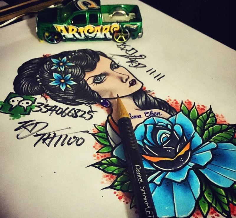 Old school纹身图片_手稿插画欧美人物纹身图案