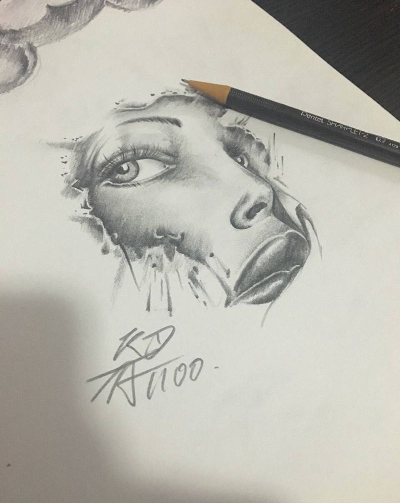 素描手稿纹身图片_手稿插画欧美写实人物纹身图案