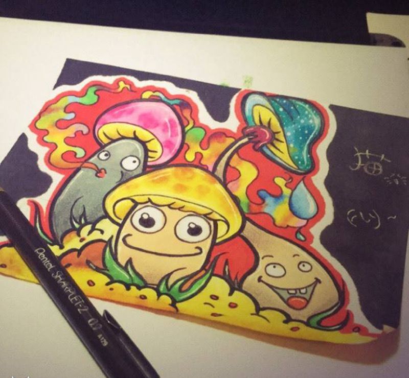 蘑菇纹身图片_手稿插画欧美纹身图案