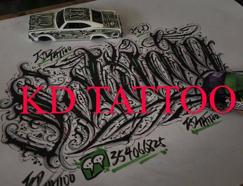 今天练习纹身图片_成品手稿插画欧美奇卡诺匪气花体字纹身图案