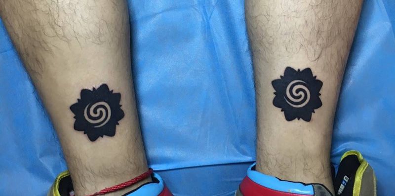 一对纹身图片_成品腿部图腾纹身图案