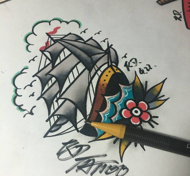 Old school手稿纹身图片_手稿插画欧美纹身图案