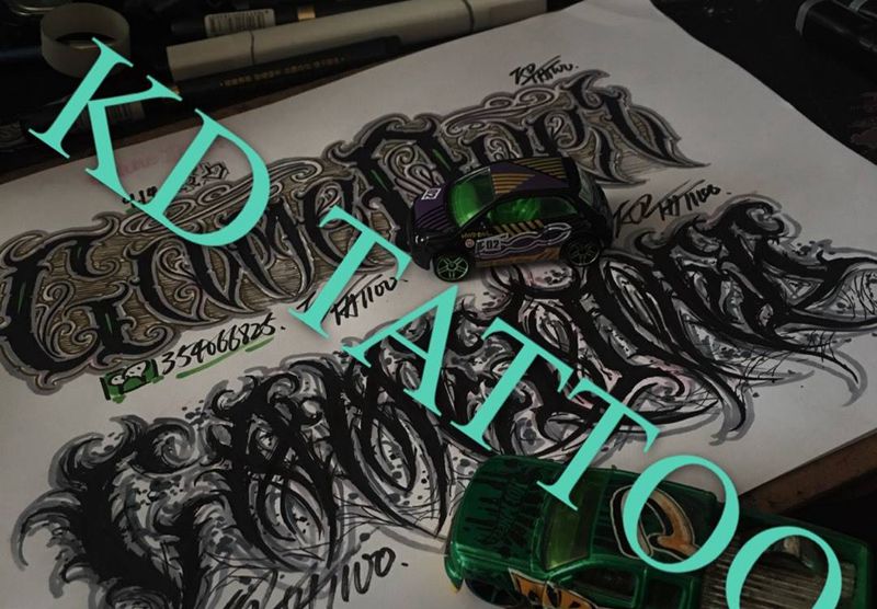 练习纹身图片_手稿插画欧美字符奇卡诺花体字匪气纹身图案