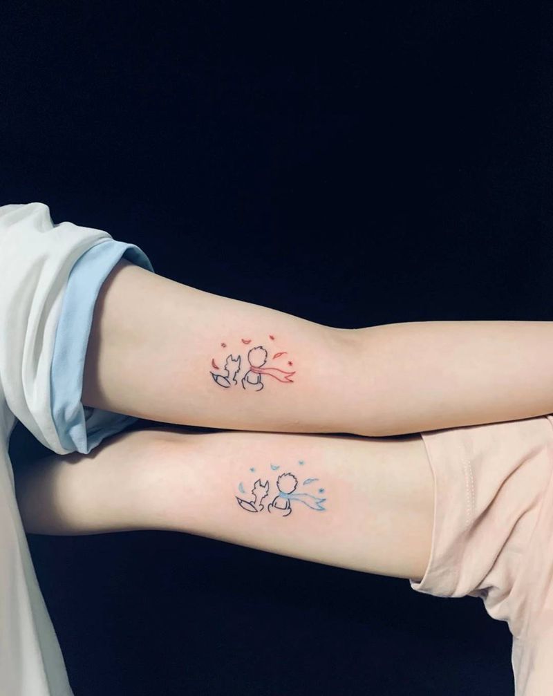 小王子纹身图片_手臂水彩纹身图案