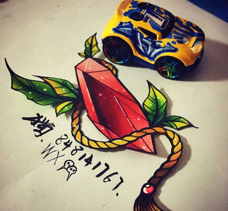 old school纹身图片_成品手稿插画欧美清新水晶纹身图案