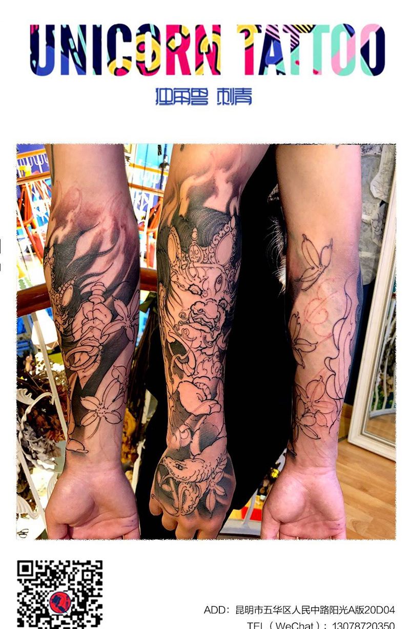 包小臂+手背未完成纹身图片