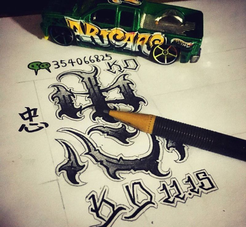 奇卡诺手写字体纹身图片_手稿插画欧美字符奇卡诺花体字纹身图案